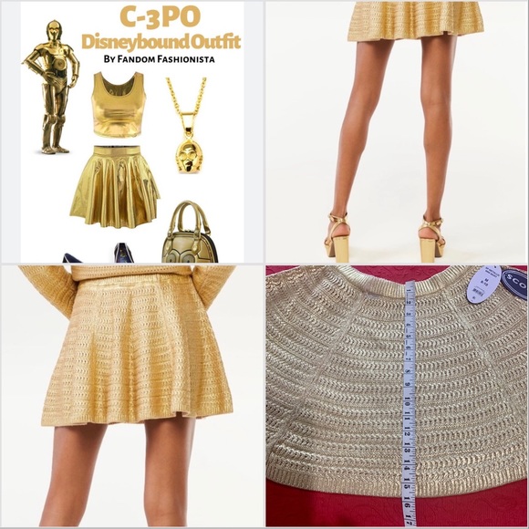 Gold Metallic Crochet Mini Skater Circle Skirt Disneybound Costume 8-10 NWT - Picture 9 of 12